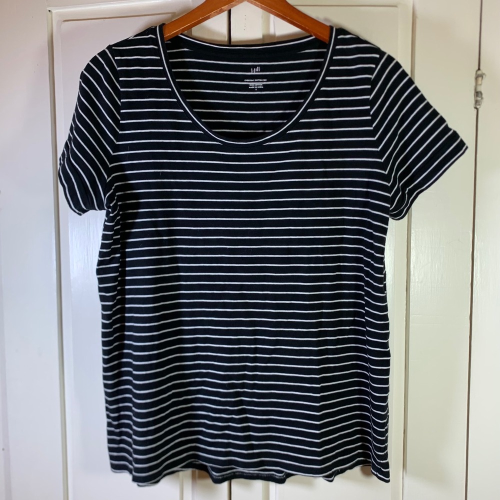 J. Jill Everyday Cotton‎ Tee Womens Small Black White Striped Scoop Neck Shirt